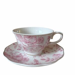 Grace Teaware Fine Porcelain Teacup & Saucer Pink White Floral Gold Accents New